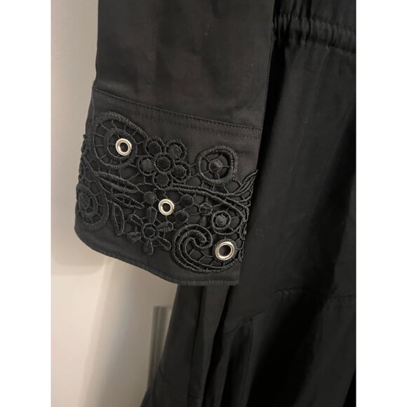 Chico's Whimsigoth Poplin Lace Grommet Midi Dress Black Sz 6 asymmetrical Witchy - Picture 8 of 11